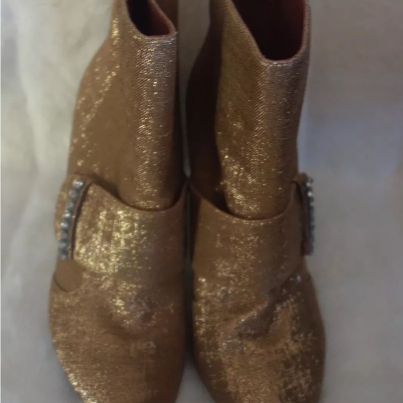 SEE BY CHLOE Designer Metallic Gold Pointed Toe Heel Bootie Shoes 39.5 $425 new - Picture 4 of 6